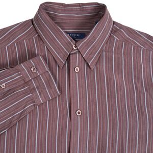 Ted Baker London Burgundy Striped Button Down Shirt Long Sleeve Mens 4 Large